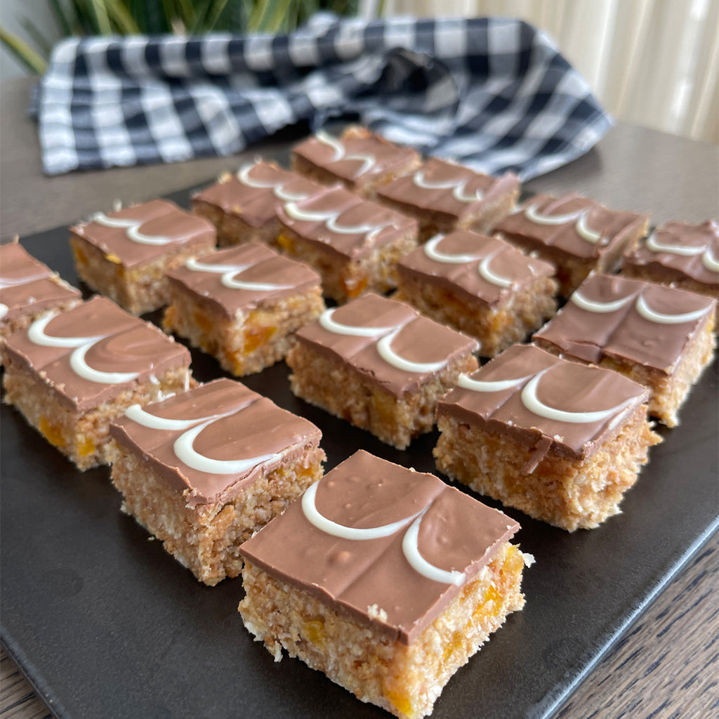 APRICOT, COCONUT, AND CHOCOLATE SLICE